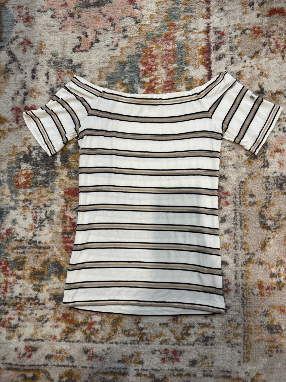 Designer Top - Patrizia Pepe Striped Off-Shoulder Top
